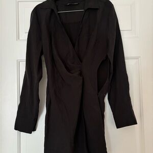 Zara Shirt Black Long-Sleeve Dress